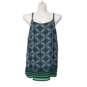 CAbi Blue Green Sleeveless Cami Abstract Boho with Striped Border Tank Women’s M